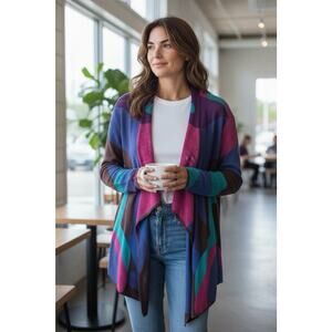 Tribal Cardigan Sweater Womens Extra Large 80s Art To Wear Boho Artsy Casual